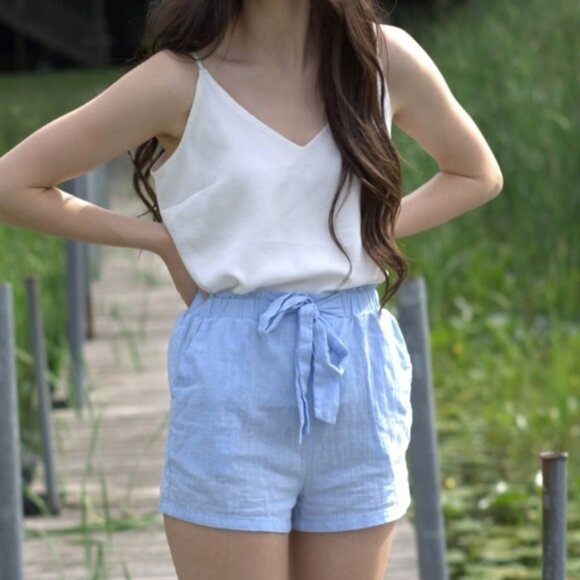 Shein Baby Blue Linen Shorts Size Small - Picture 7 of 7